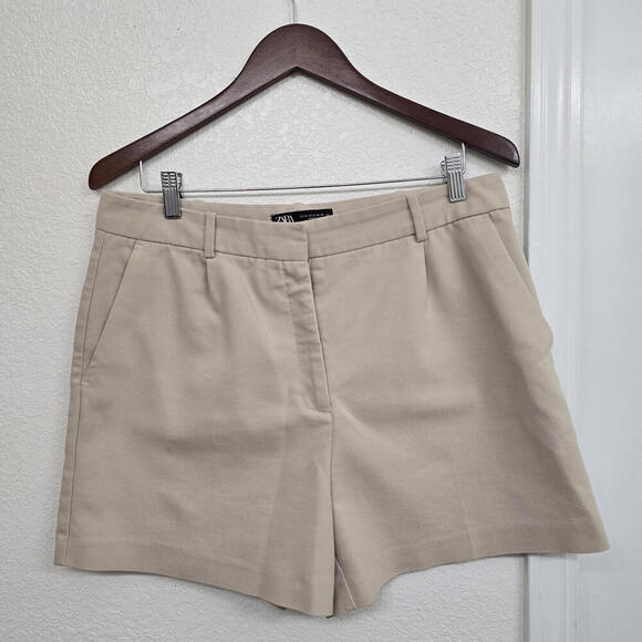 Zara Women's Beige Wide-Leg High Waist Short Pants Classic Preppy Size US XL - Picture 1 of 9